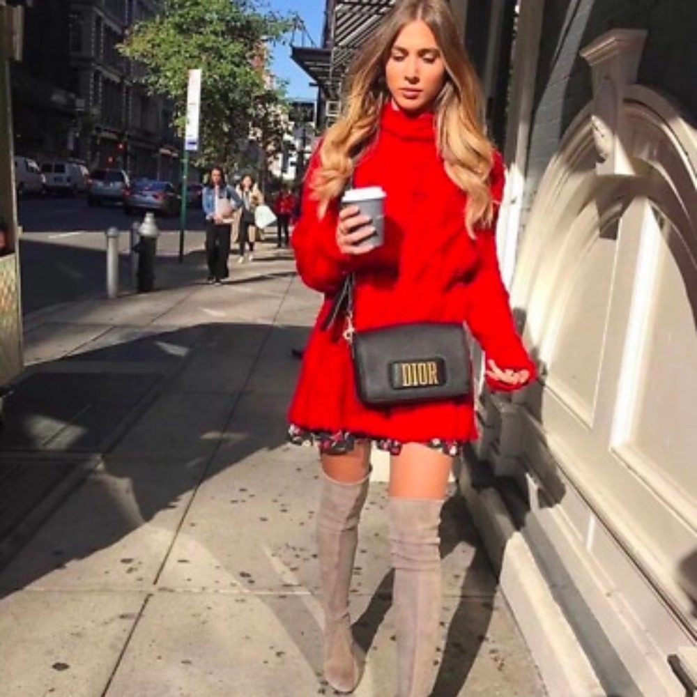 Zara Red Oversized Cable Knit Turtleneck Sweater